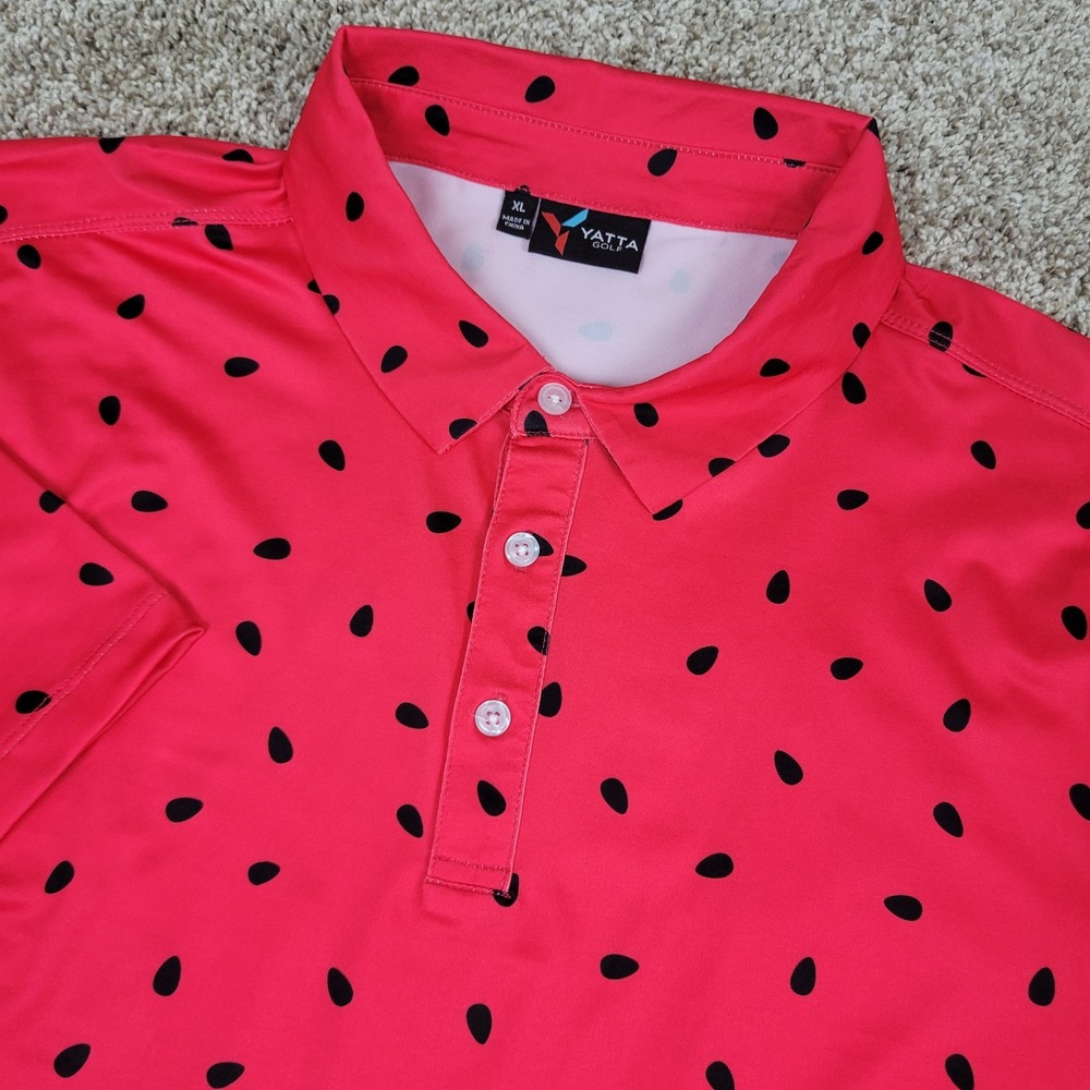 Yatta Golf Mens XL Red AOP Watermelon Seed Performance Stretch Polo Short Sleeve